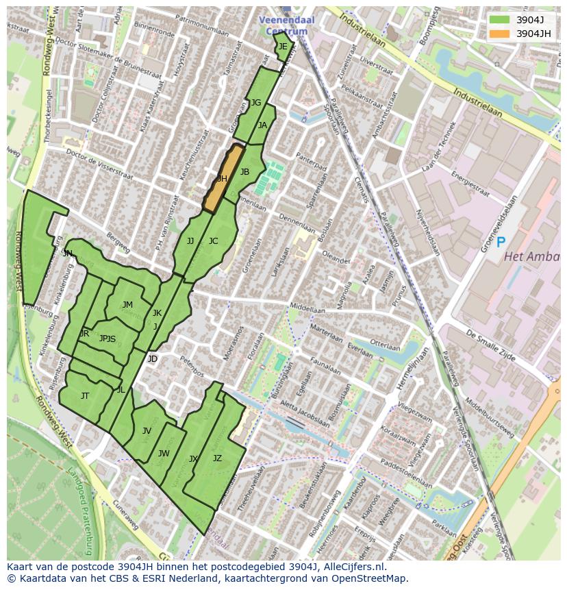 Afbeelding van het postcodegebied 3904 JH op de kaart.