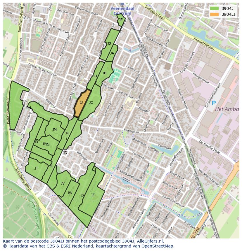 Afbeelding van het postcodegebied 3904 JJ op de kaart.