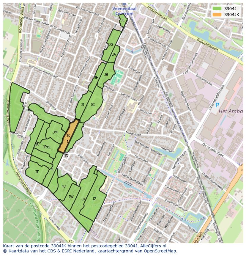 Afbeelding van het postcodegebied 3904 JK op de kaart.