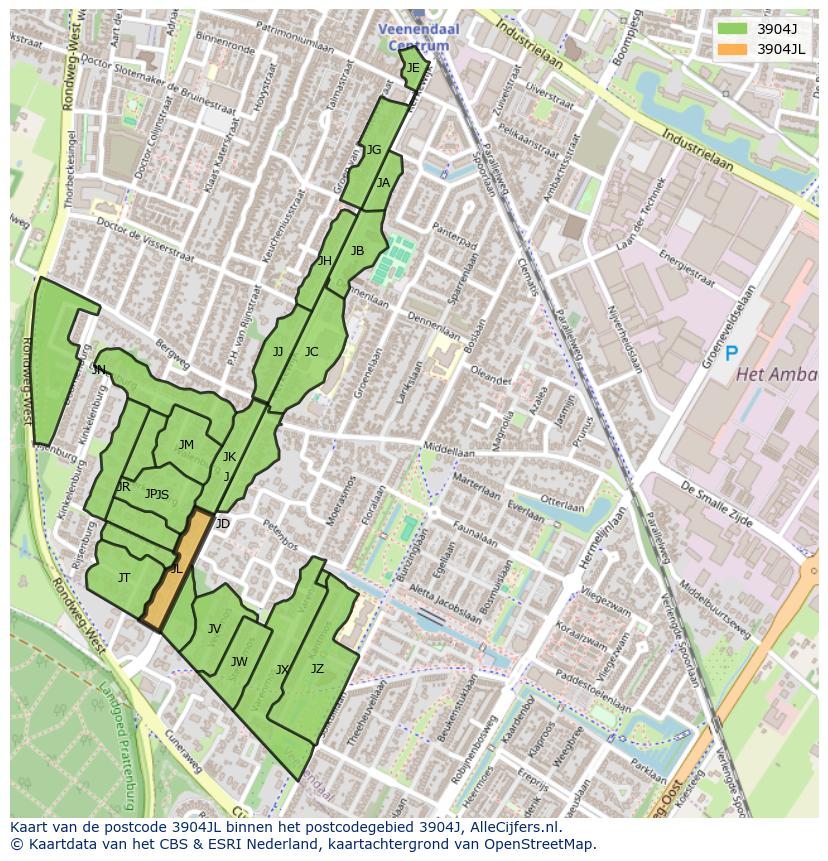 Afbeelding van het postcodegebied 3904 JL op de kaart.