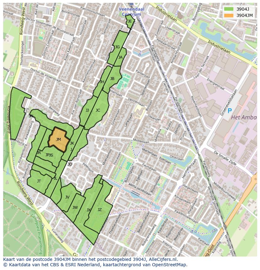 Afbeelding van het postcodegebied 3904 JM op de kaart.