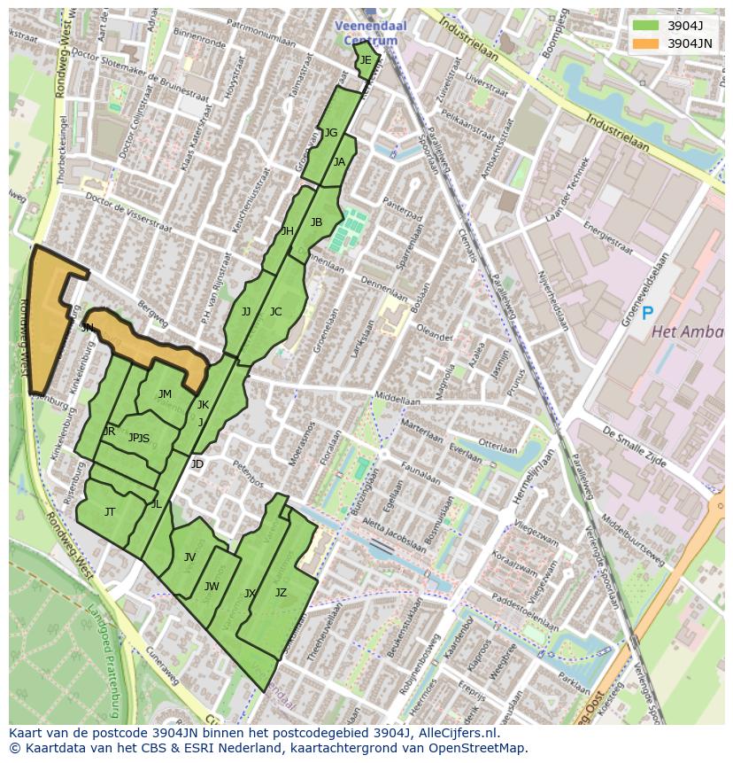 Afbeelding van het postcodegebied 3904 JN op de kaart.