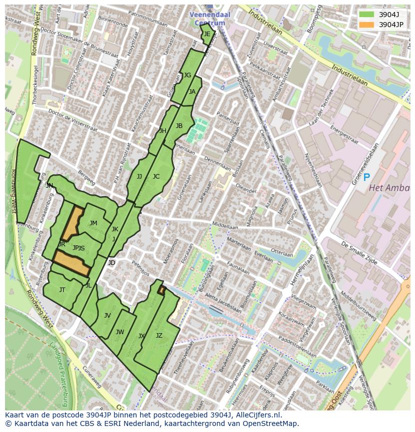 Afbeelding van het postcodegebied 3904 JP op de kaart.
