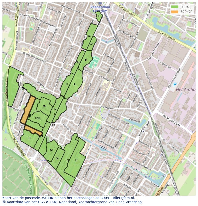 Afbeelding van het postcodegebied 3904 JR op de kaart.