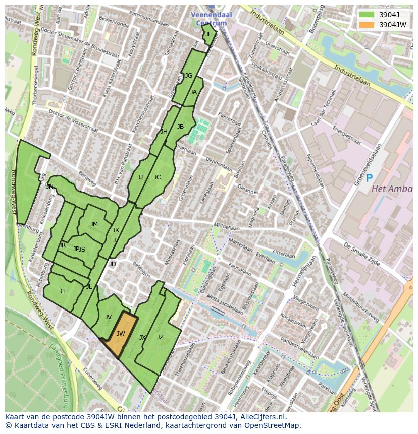 Afbeelding van het postcodegebied 3904 JW op de kaart.