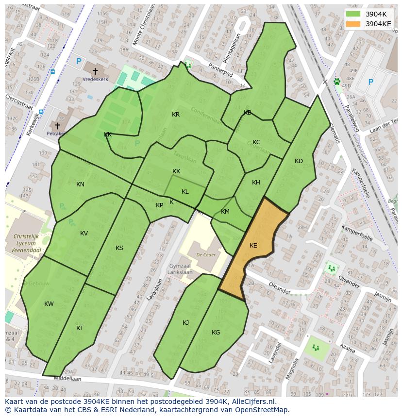 Afbeelding van het postcodegebied 3904 KE op de kaart.