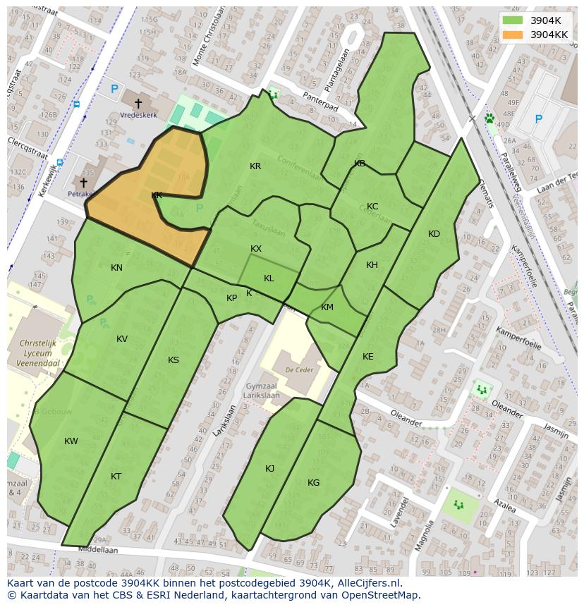 Afbeelding van het postcodegebied 3904 KK op de kaart.