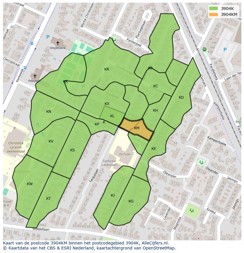 Afbeelding van het postcodegebied 3904 KM op de kaart.