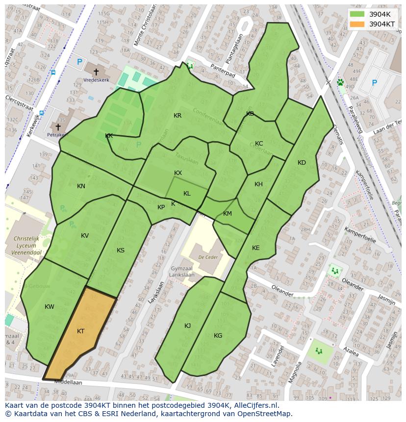 Afbeelding van het postcodegebied 3904 KT op de kaart.