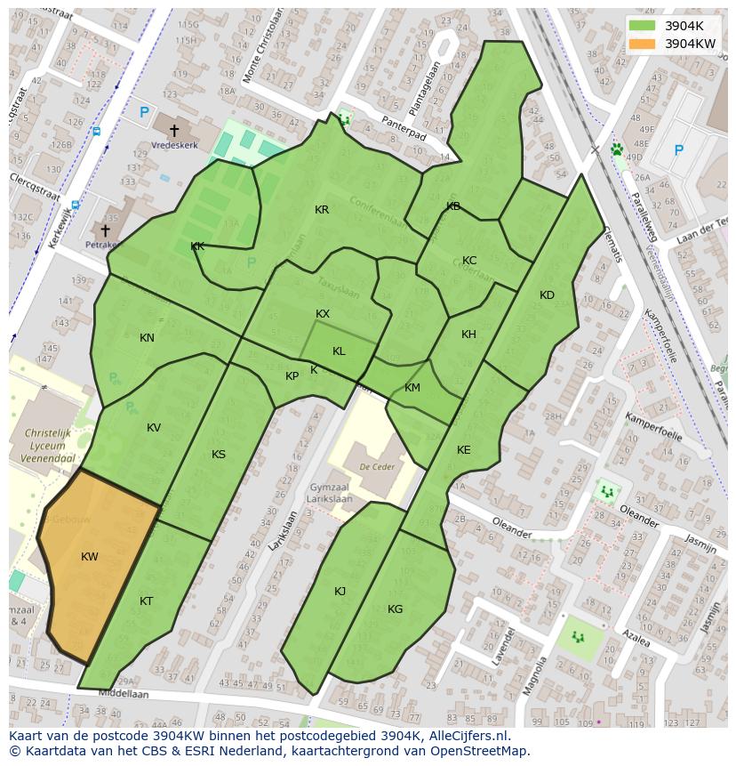 Afbeelding van het postcodegebied 3904 KW op de kaart.