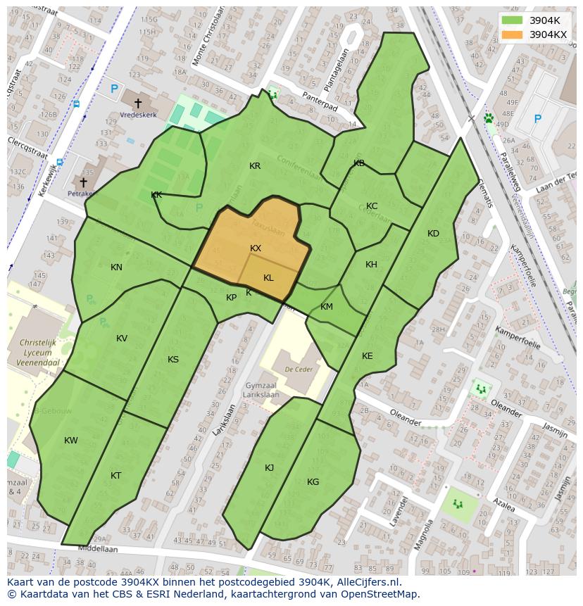 Afbeelding van het postcodegebied 3904 KX op de kaart.