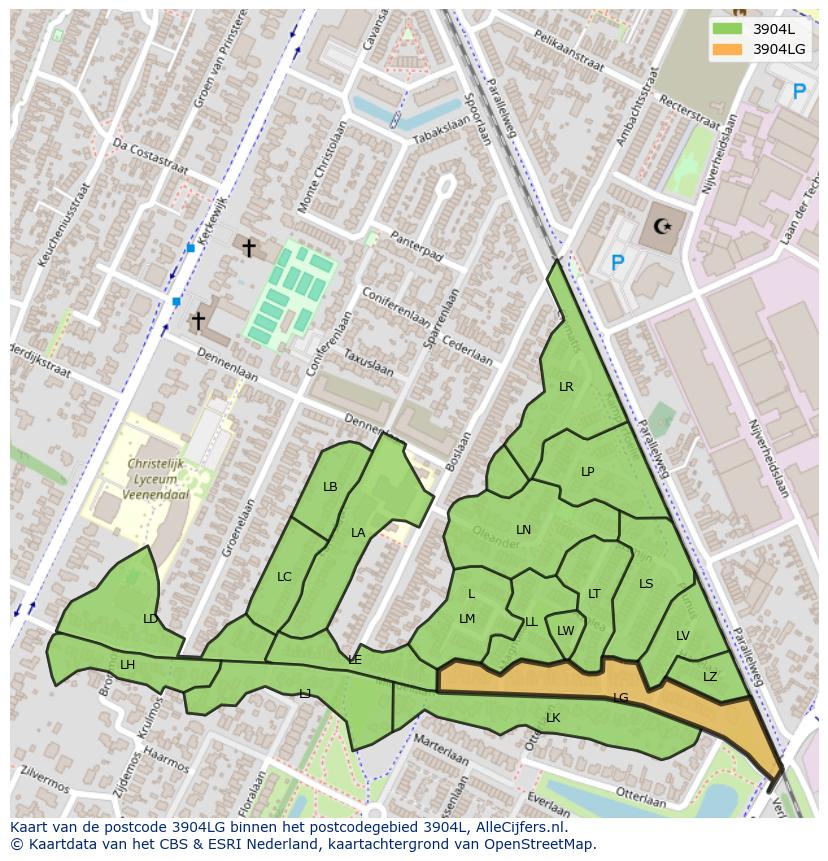 Afbeelding van het postcodegebied 3904 LG op de kaart.