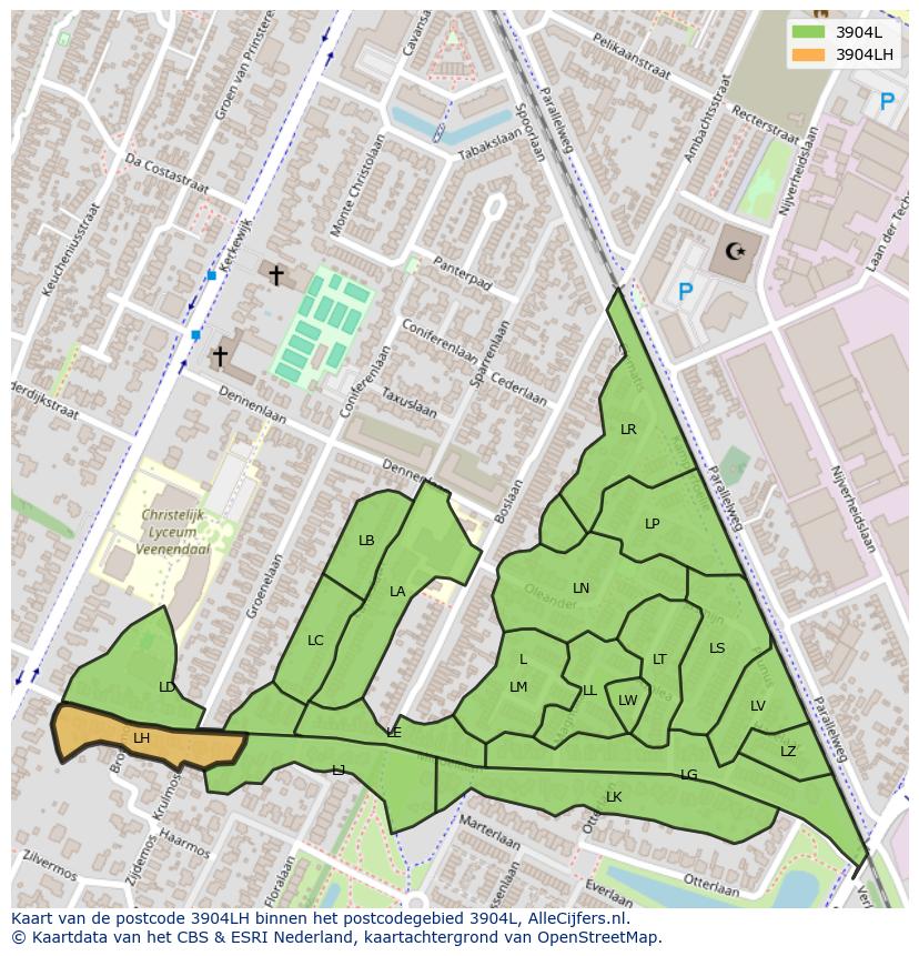 Afbeelding van het postcodegebied 3904 LH op de kaart.