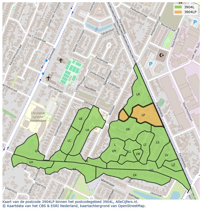 Afbeelding van het postcodegebied 3904 LP op de kaart.
