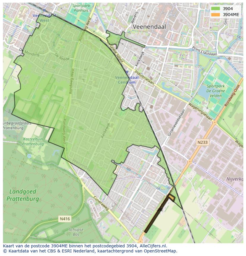 Afbeelding van het postcodegebied 3904 ME op de kaart.