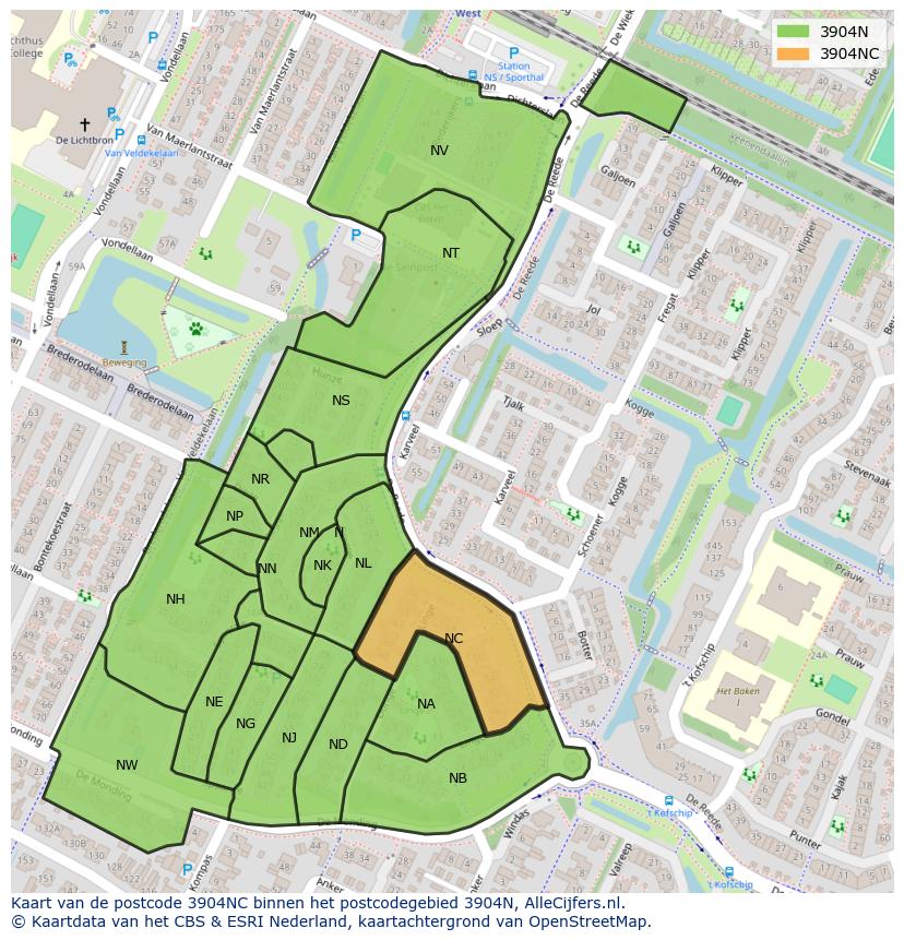 Afbeelding van het postcodegebied 3904 NC op de kaart.
