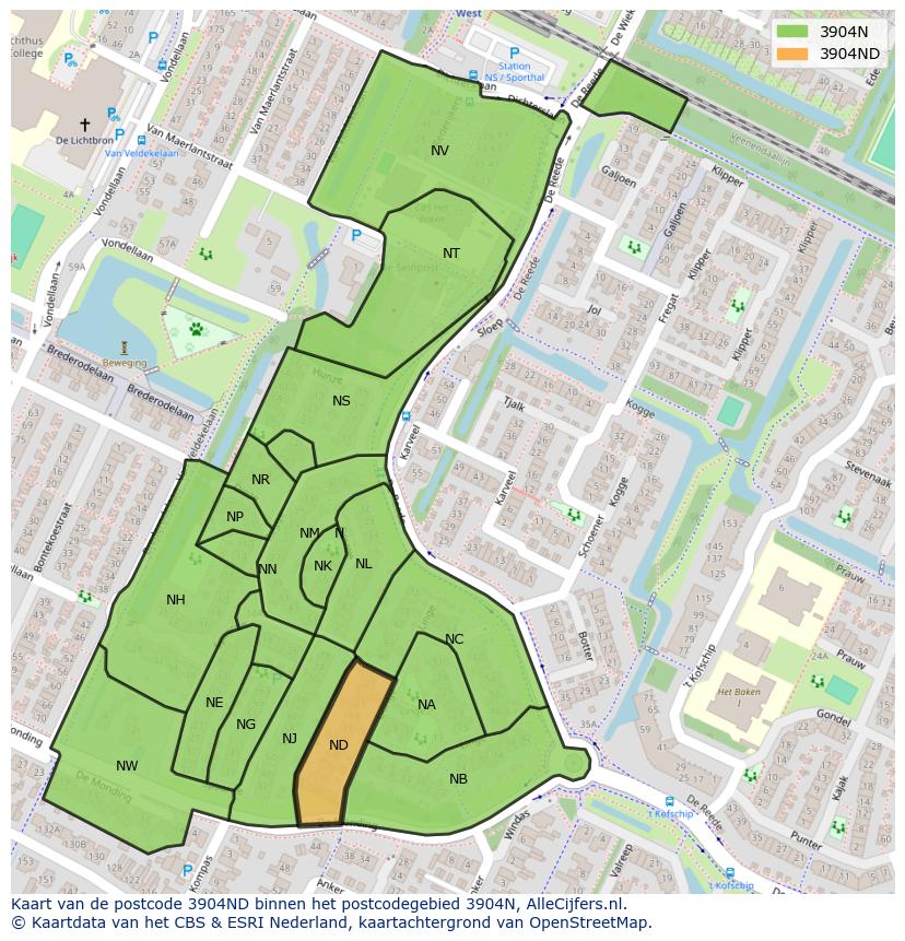 Afbeelding van het postcodegebied 3904 ND op de kaart.