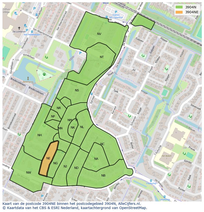 Afbeelding van het postcodegebied 3904 NE op de kaart.