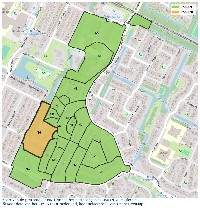 Afbeelding van het postcodegebied 3904 NH op de kaart.