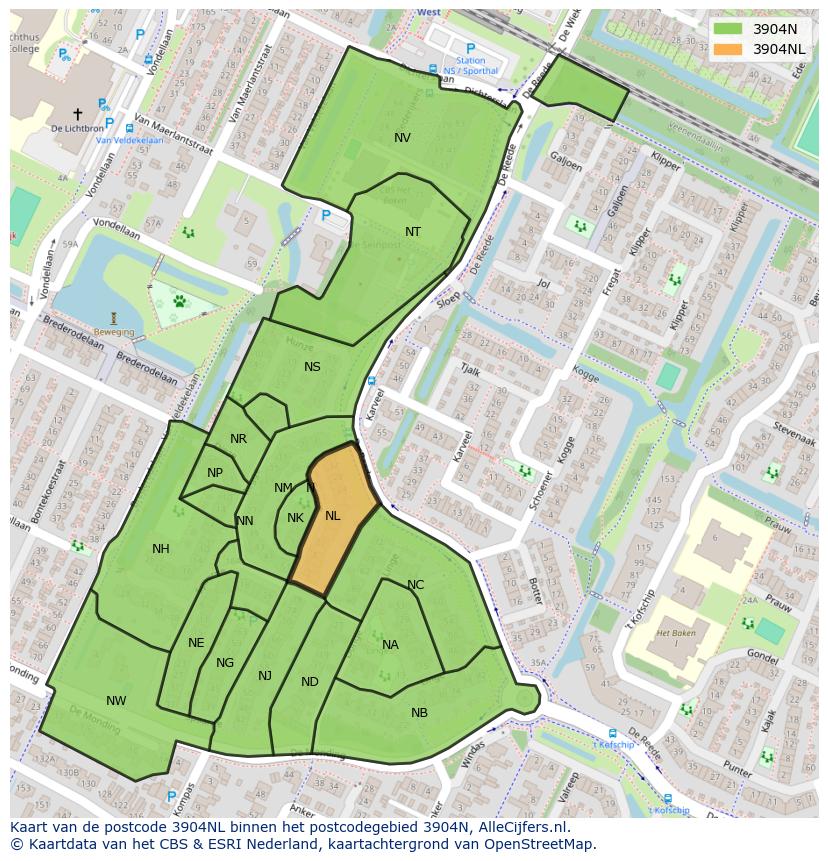 Afbeelding van het postcodegebied 3904 NL op de kaart.
