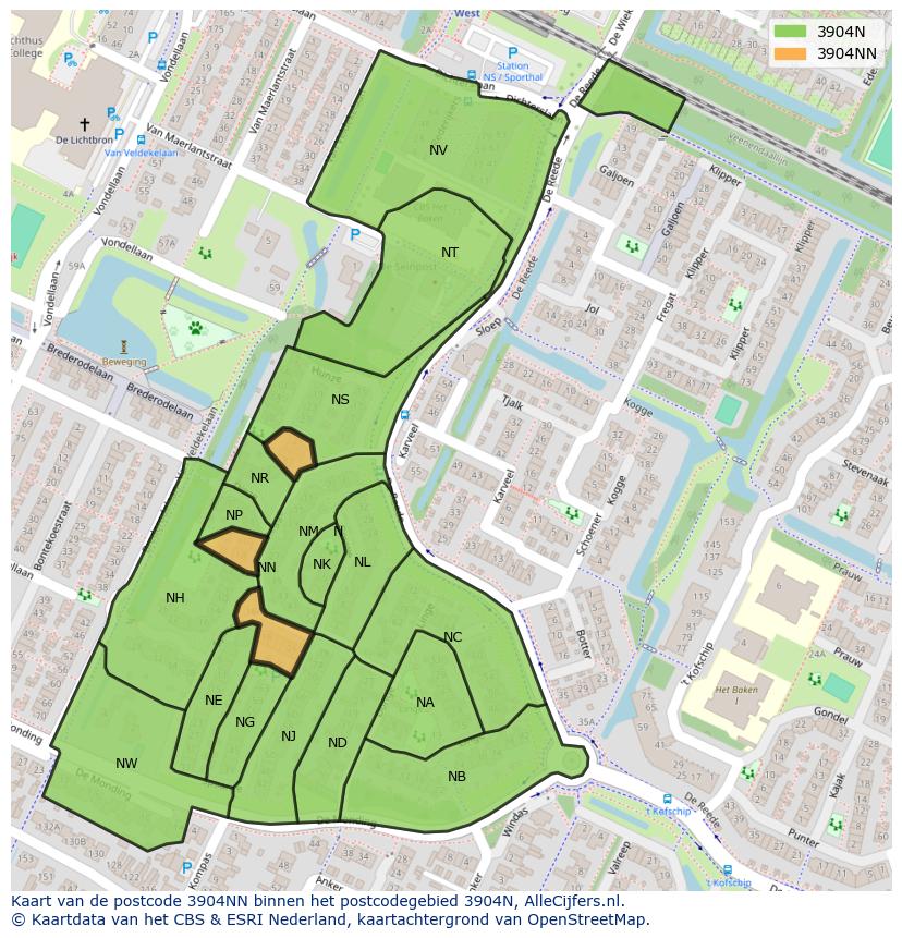Afbeelding van het postcodegebied 3904 NN op de kaart.