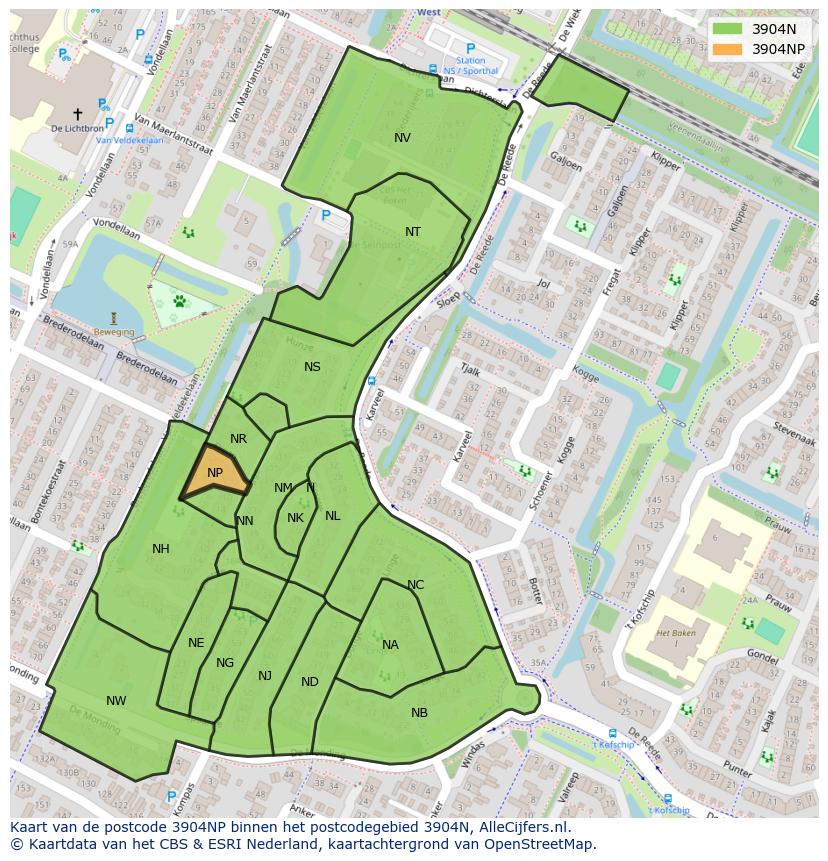 Afbeelding van het postcodegebied 3904 NP op de kaart.