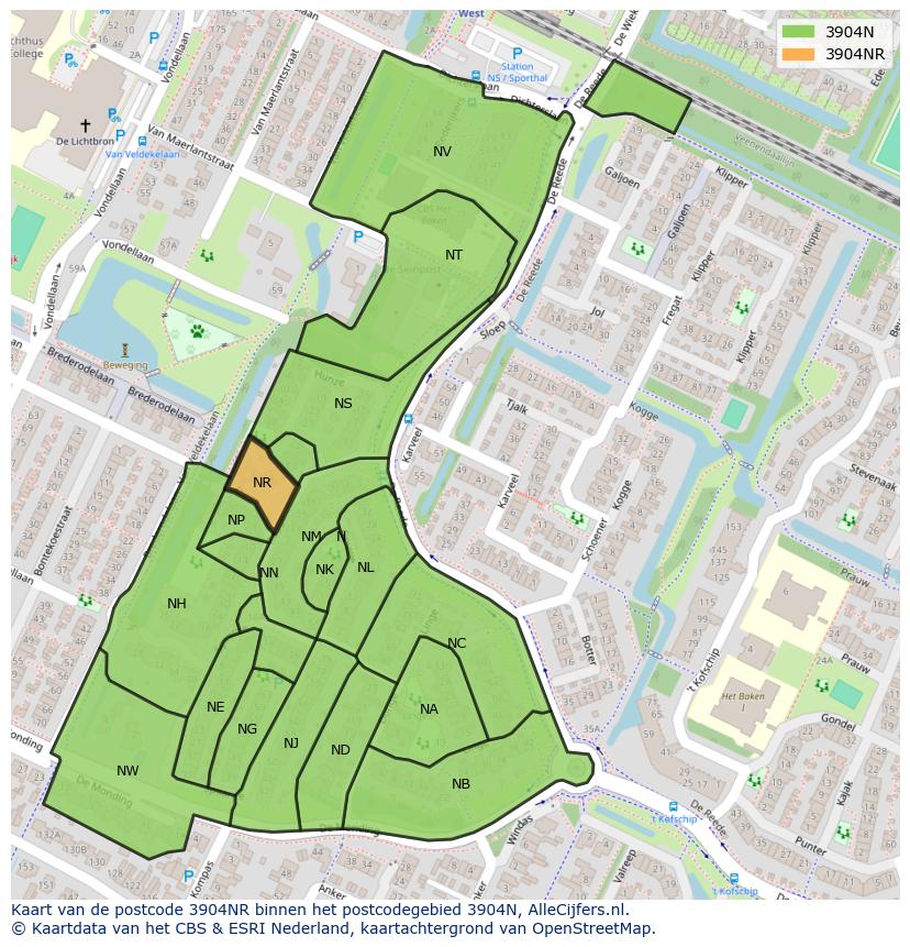 Afbeelding van het postcodegebied 3904 NR op de kaart.