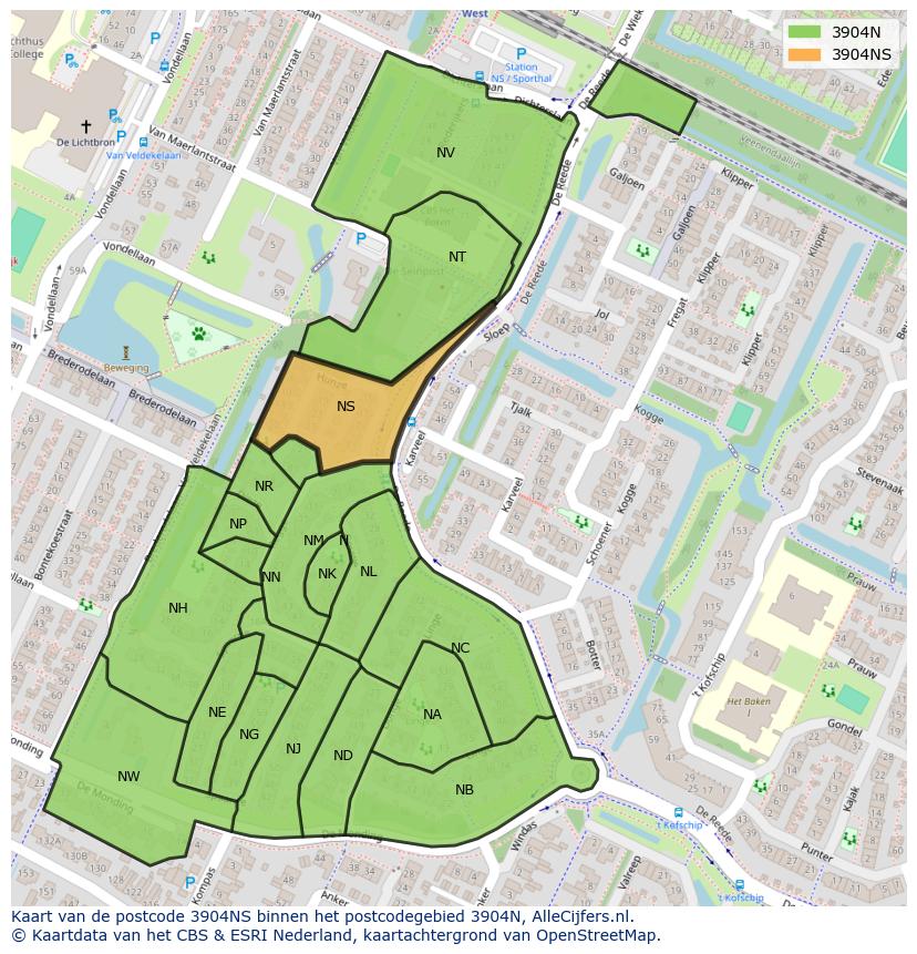 Afbeelding van het postcodegebied 3904 NS op de kaart.