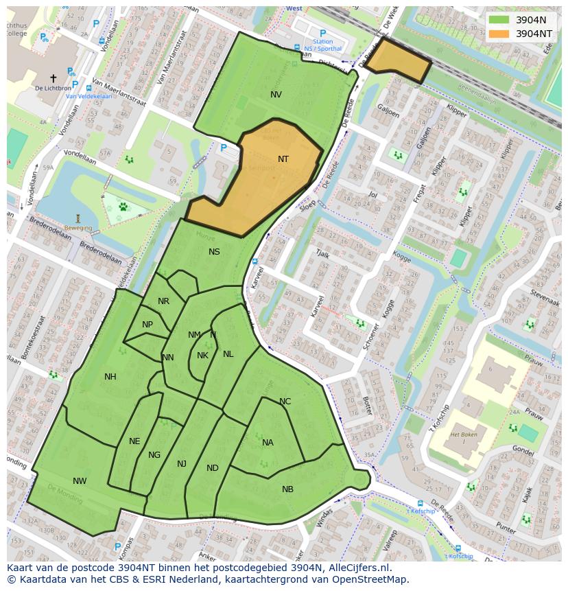 Afbeelding van het postcodegebied 3904 NT op de kaart.