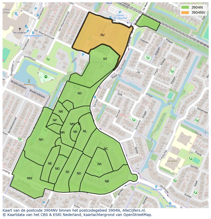 Afbeelding van het postcodegebied 3904 NV op de kaart.
