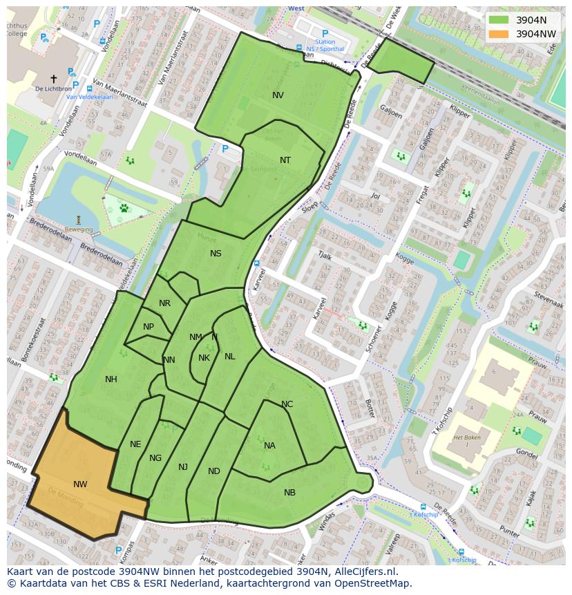 Afbeelding van het postcodegebied 3904 NW op de kaart.