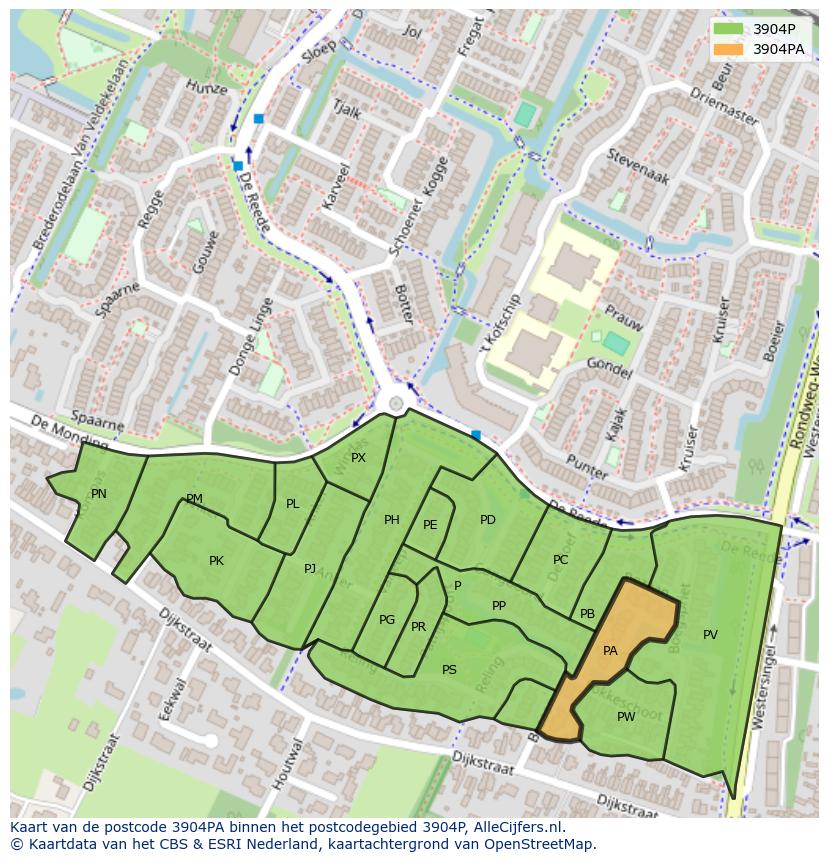 Afbeelding van het postcodegebied 3904 PA op de kaart.