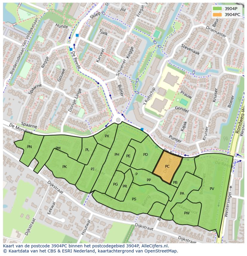 Afbeelding van het postcodegebied 3904 PC op de kaart.