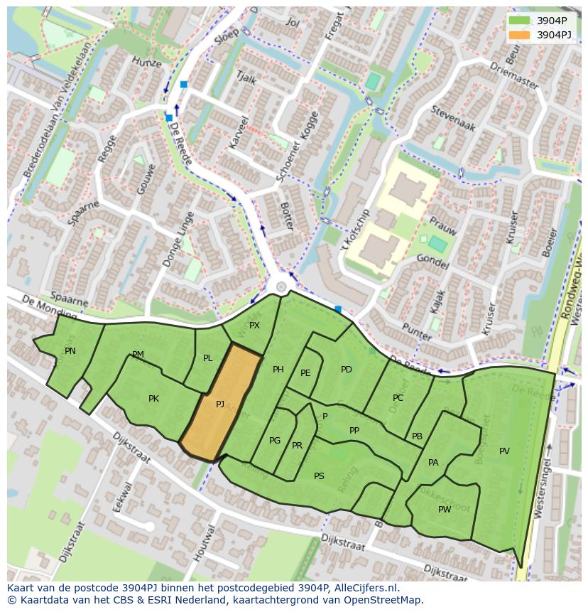 Afbeelding van het postcodegebied 3904 PJ op de kaart.