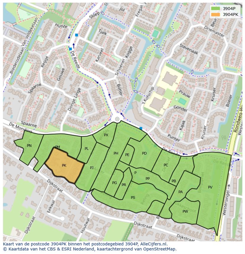 Afbeelding van het postcodegebied 3904 PK op de kaart.