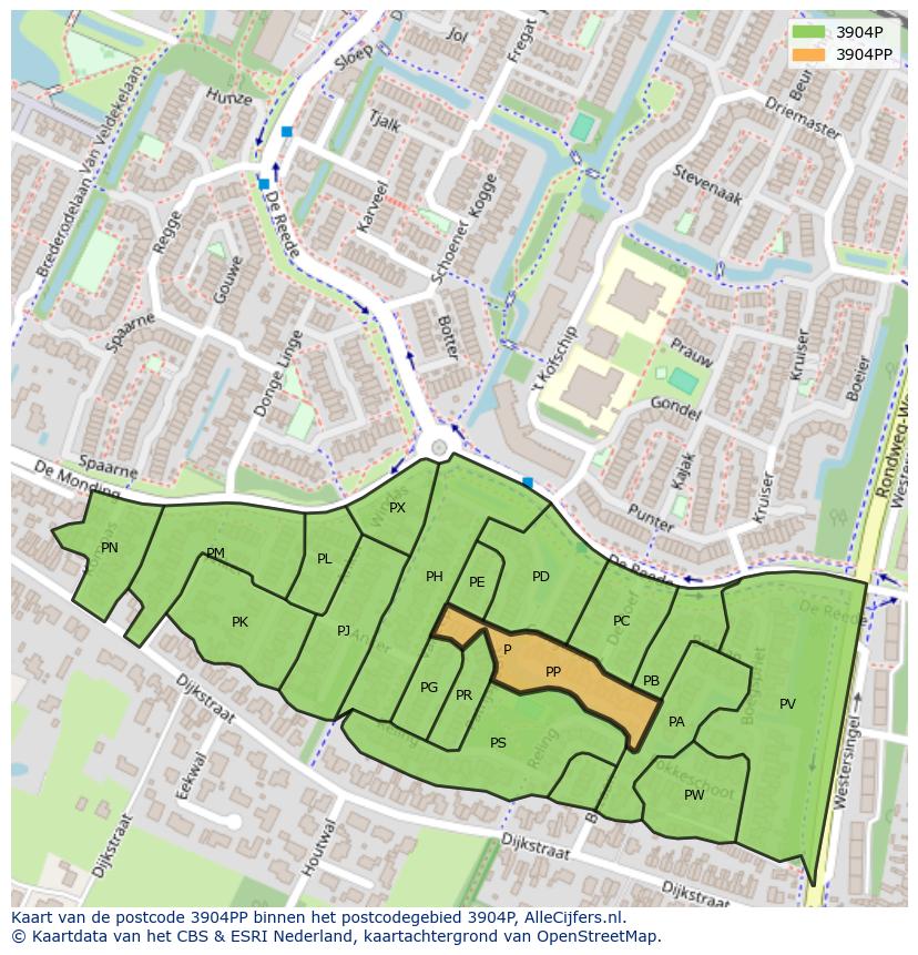 Afbeelding van het postcodegebied 3904 PP op de kaart.