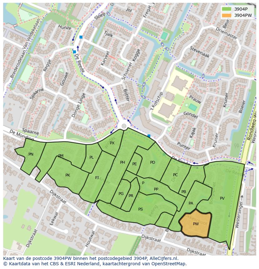 Afbeelding van het postcodegebied 3904 PW op de kaart.