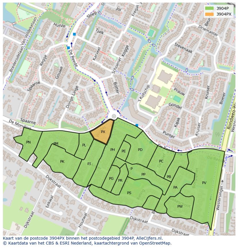 Afbeelding van het postcodegebied 3904 PX op de kaart.