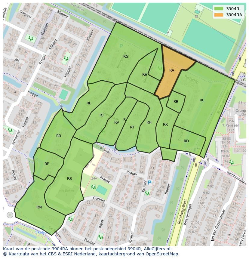 Afbeelding van het postcodegebied 3904 RA op de kaart.