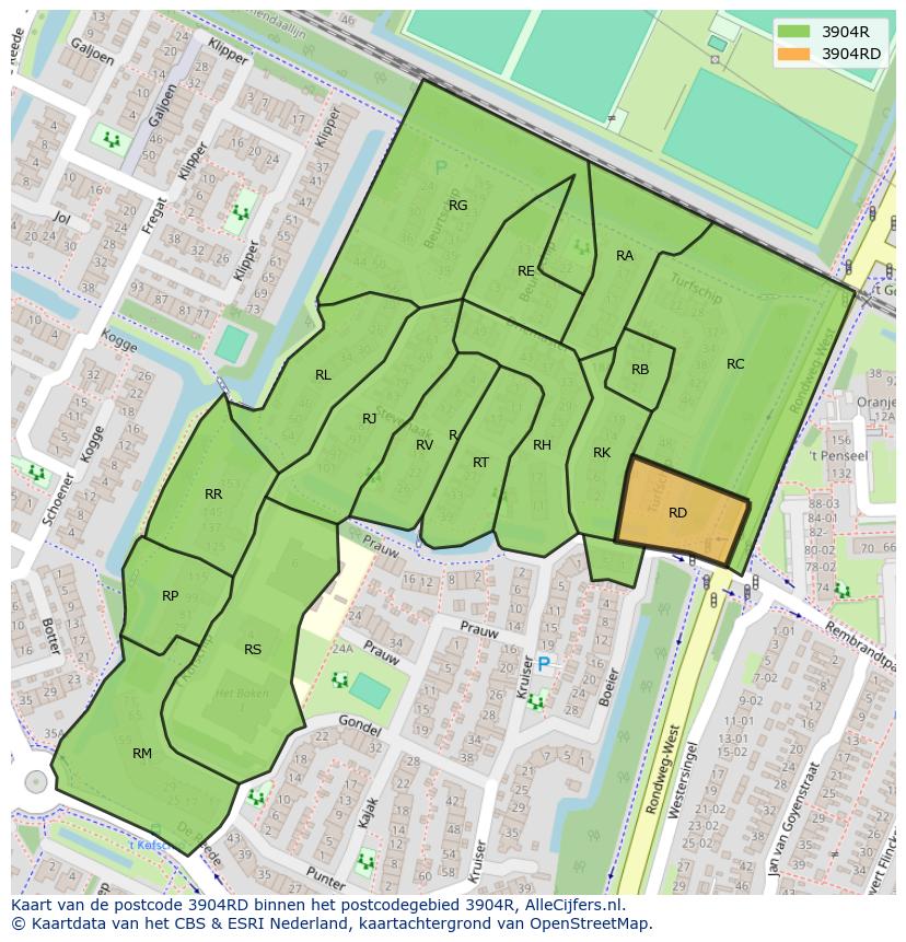 Afbeelding van het postcodegebied 3904 RD op de kaart.