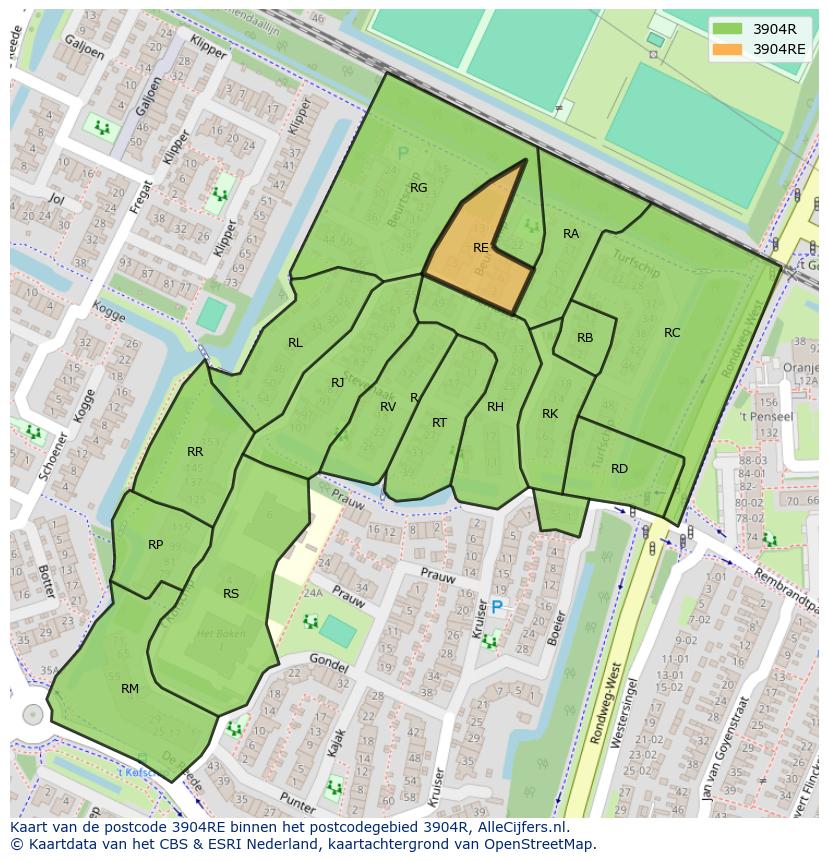 Afbeelding van het postcodegebied 3904 RE op de kaart.