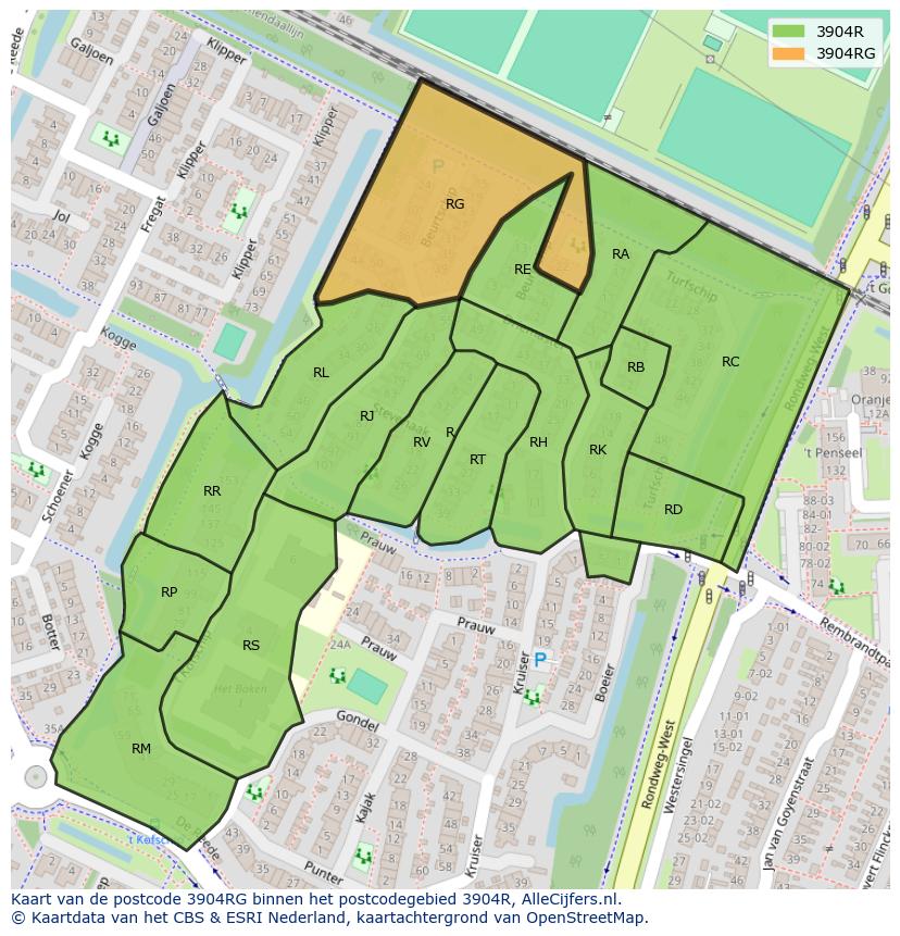 Afbeelding van het postcodegebied 3904 RG op de kaart.