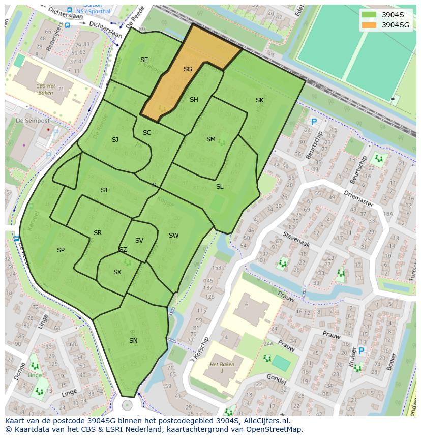 Afbeelding van het postcodegebied 3904 SG op de kaart.