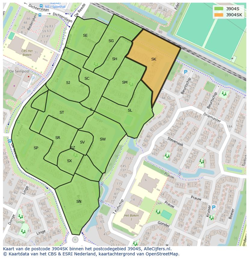 Afbeelding van het postcodegebied 3904 SK op de kaart.