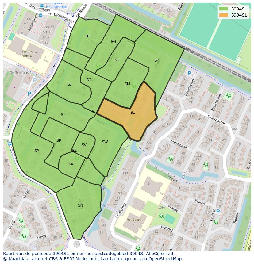 Afbeelding van het postcodegebied 3904 SL op de kaart.