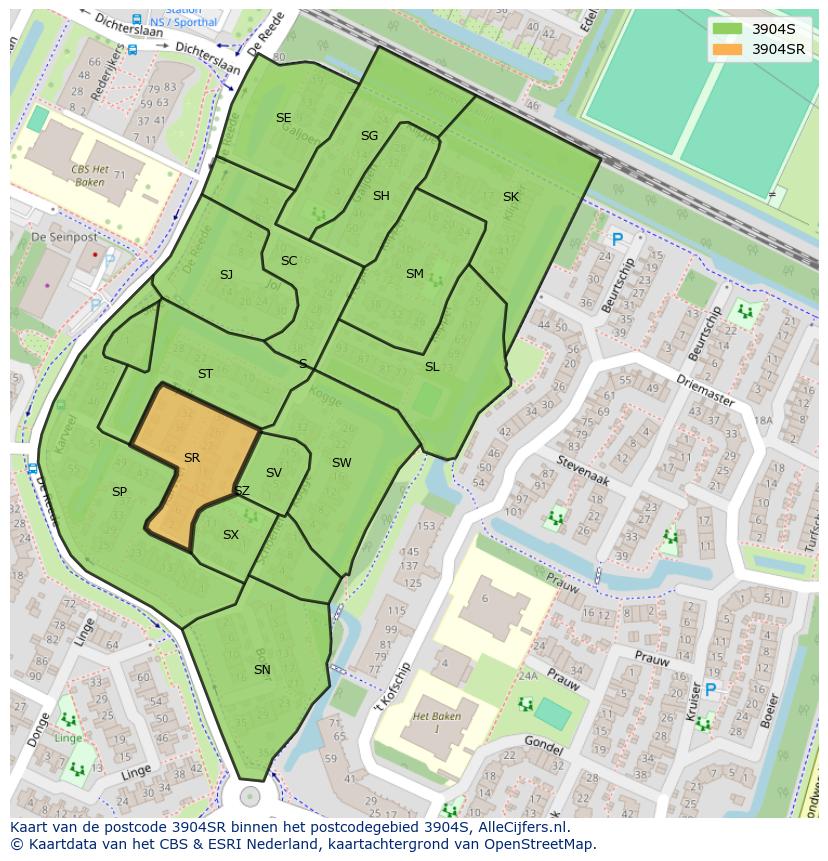 Afbeelding van het postcodegebied 3904 SR op de kaart.