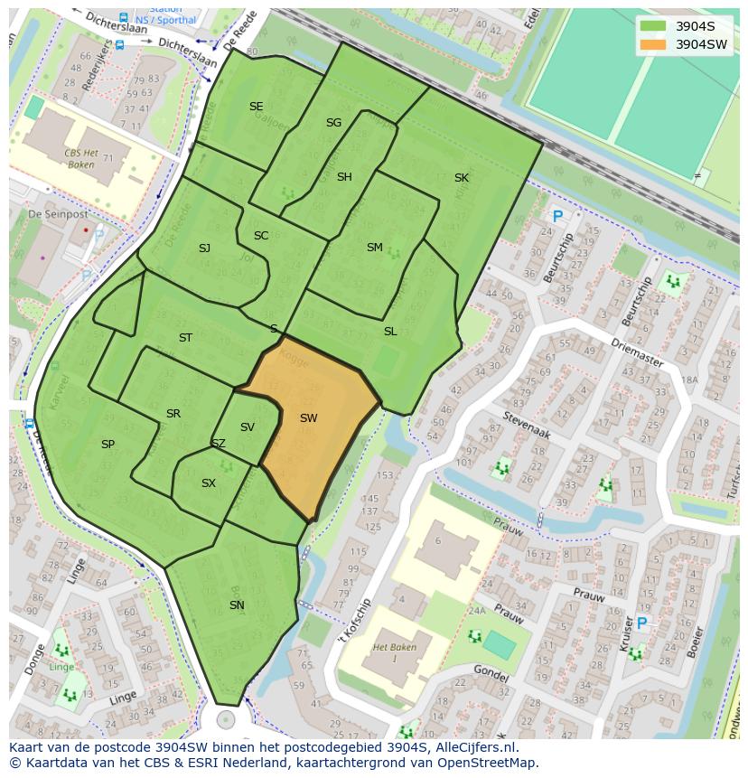 Afbeelding van het postcodegebied 3904 SW op de kaart.