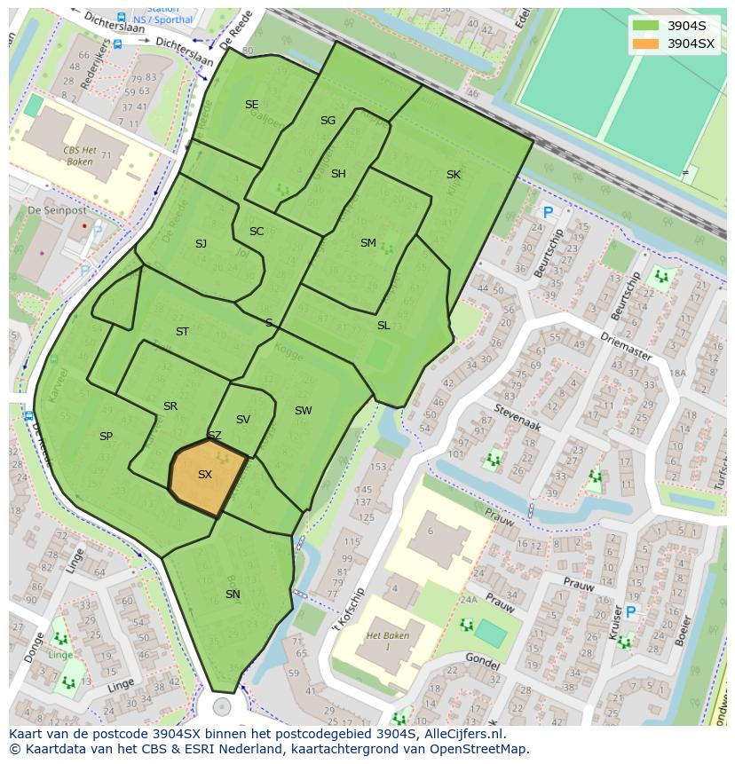 Afbeelding van het postcodegebied 3904 SX op de kaart.