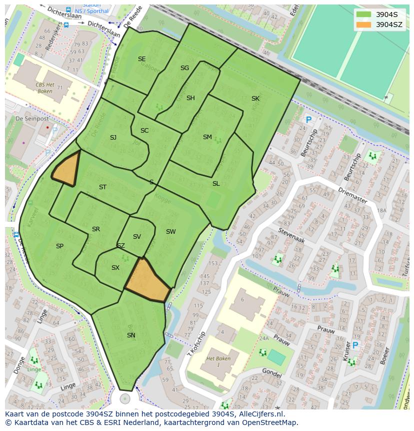 Afbeelding van het postcodegebied 3904 SZ op de kaart.