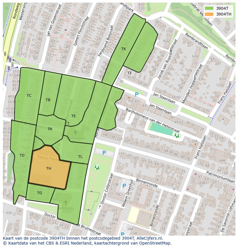 Afbeelding van het postcodegebied 3904 TH op de kaart.